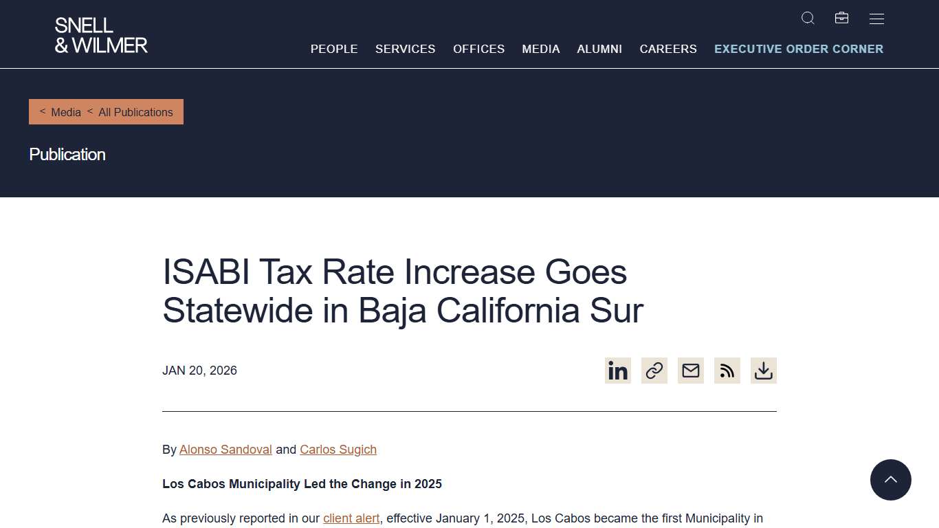 ISABI Tax Rate Increase Goes Statewide in Baja California Sur - Law Offices of Snell & Wilmer