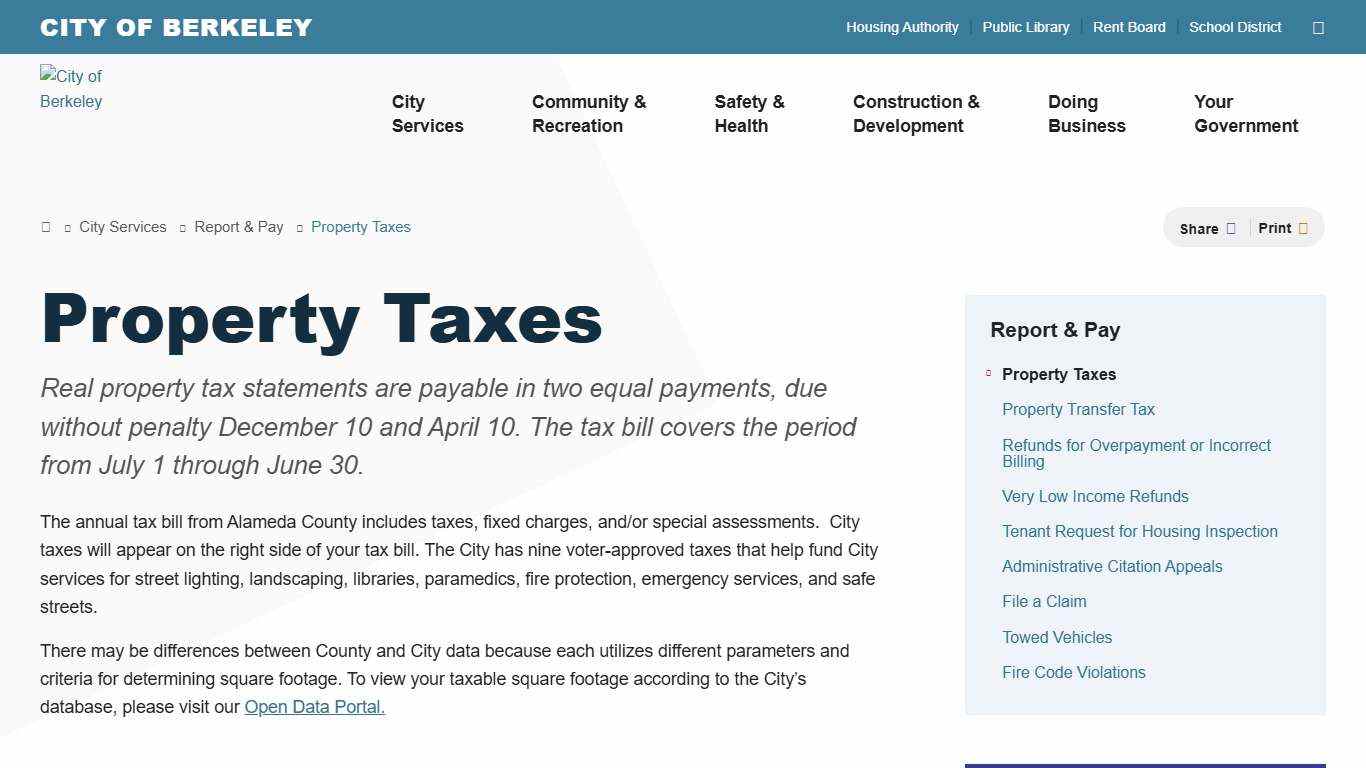 Property Taxes City of Berkeley